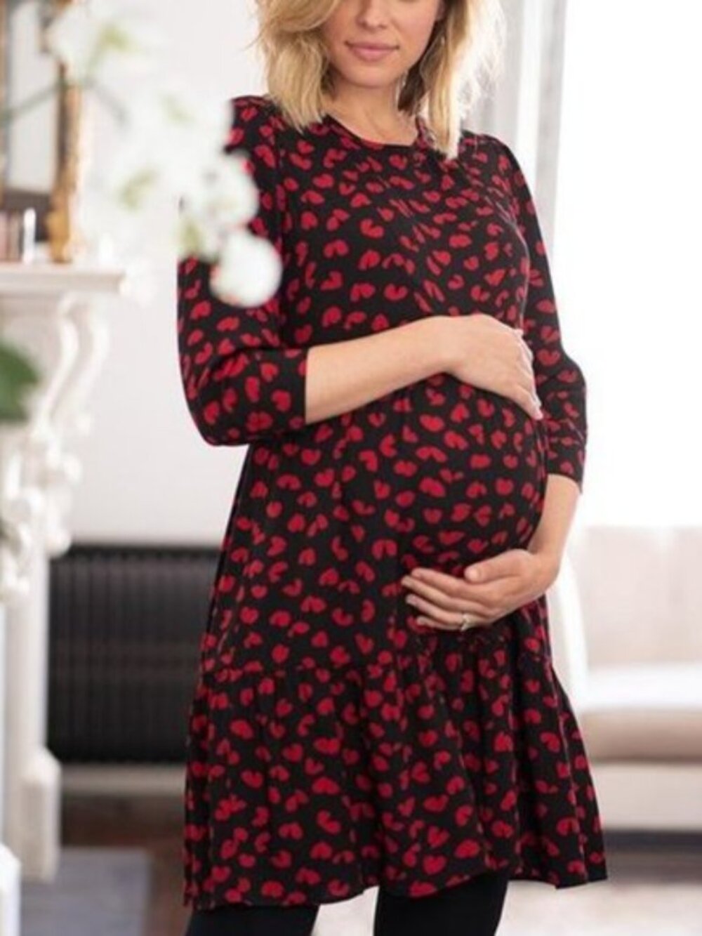 Seraphine Gita Heart Print Tiered Maternity & Nursing Dress 10